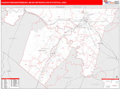 Hagerstown-Martinsburg Metro Area Digital Map Red Line Style